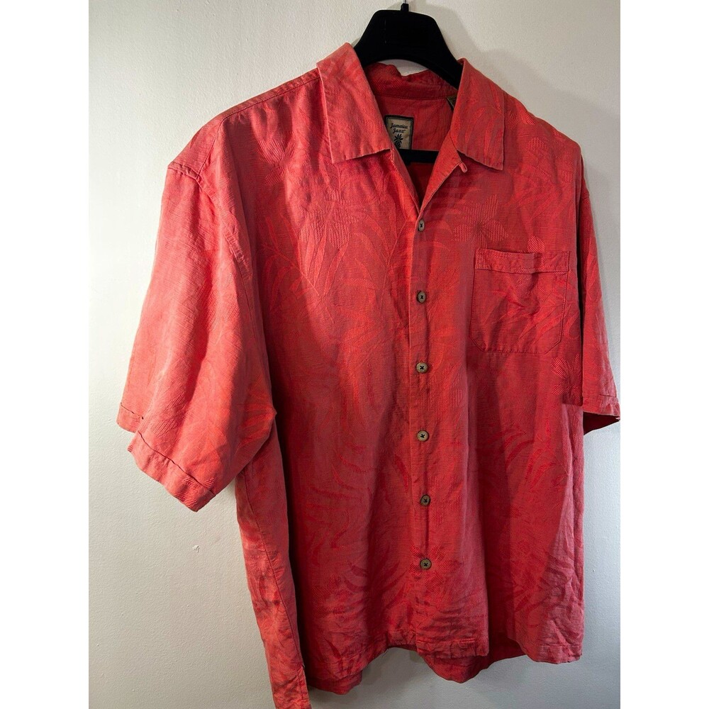 Jamaica Jaxx Men’s 2XL Salmon 100% Silk Jacquard Floral Pocket Short Sleeve